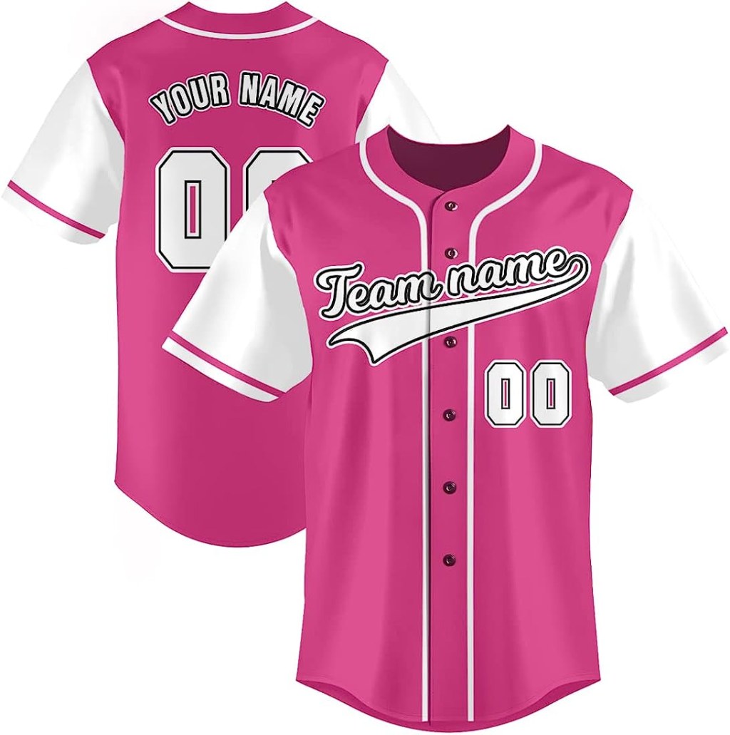 Picture of: Custom Pink Baseball Jersey Button Down Shirt Customized Name Number Sports  Uniform for Men/Women S-XL
