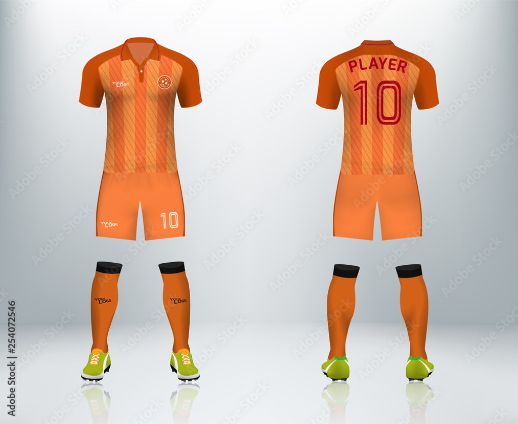 Picture of: D realistic of front and back of orange soccer jersey t-shirt