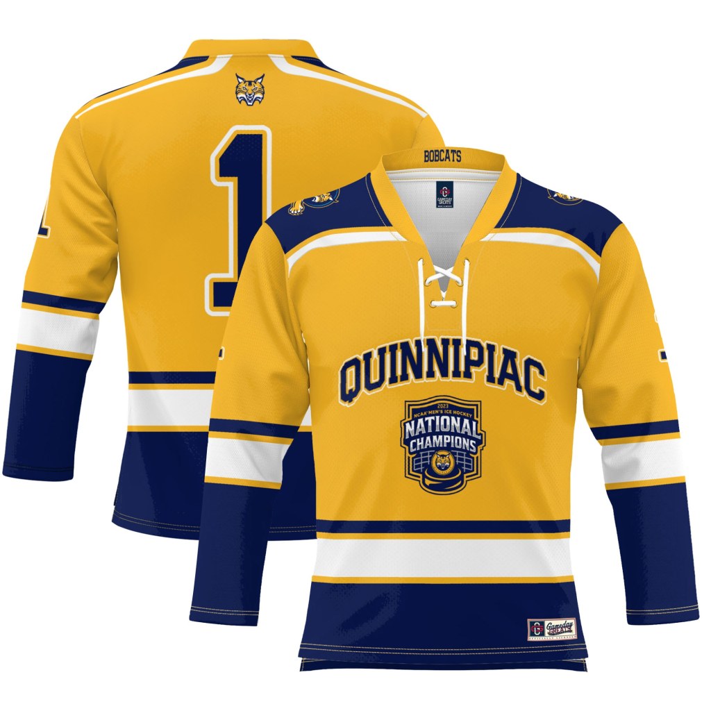 Picture of: Men’s ProSphere Gold Quinnipiac Bobcats  NCAA Men’s Ice Hockey National  Champions Hockey Jersey