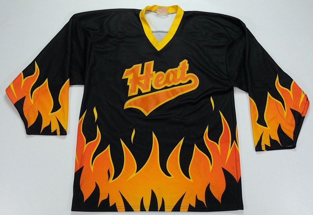 Picture of: Rare VTG PROJOY Sportswear Heat Flames Minor League Hockey Jersey s Miami  SZ L